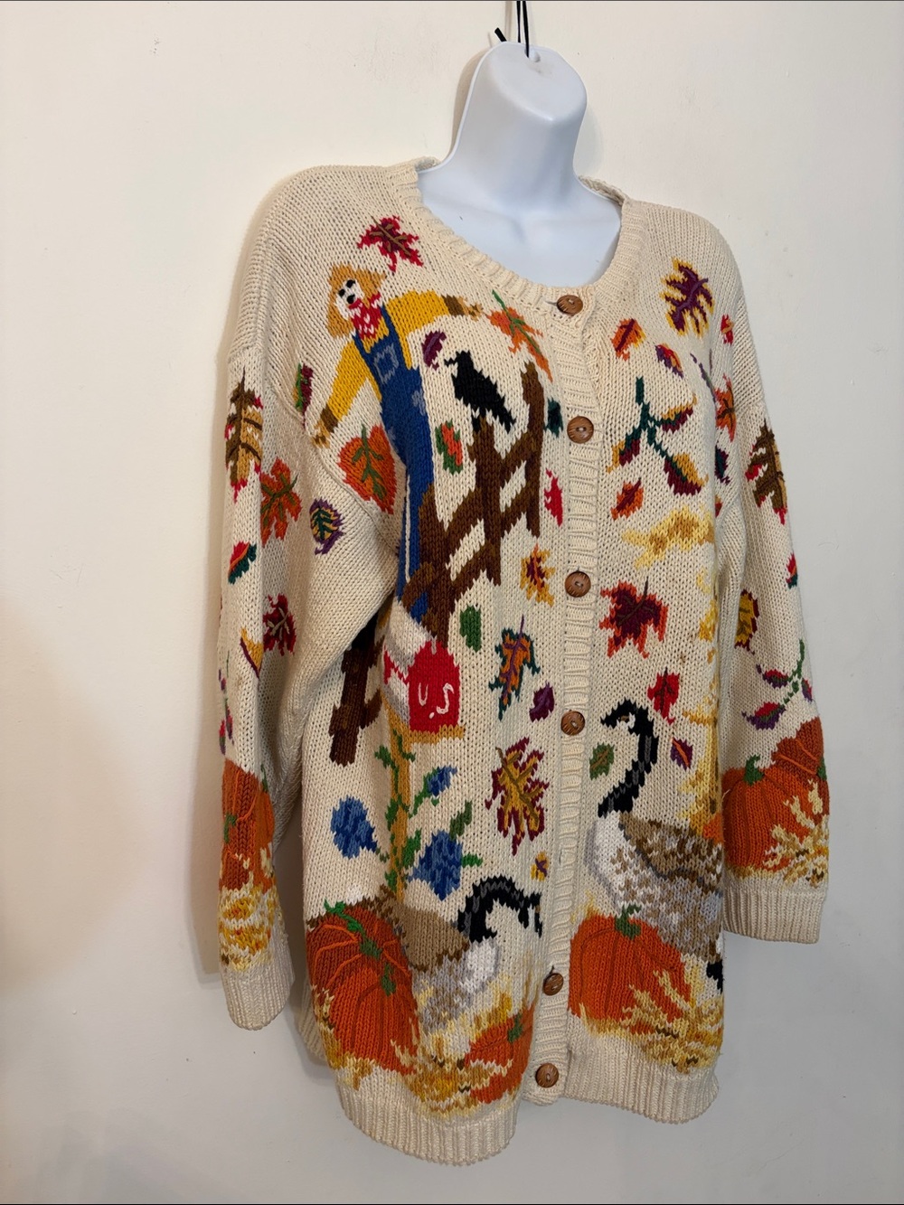 Grandma core vintage fall design pitons button down sweater sz medium